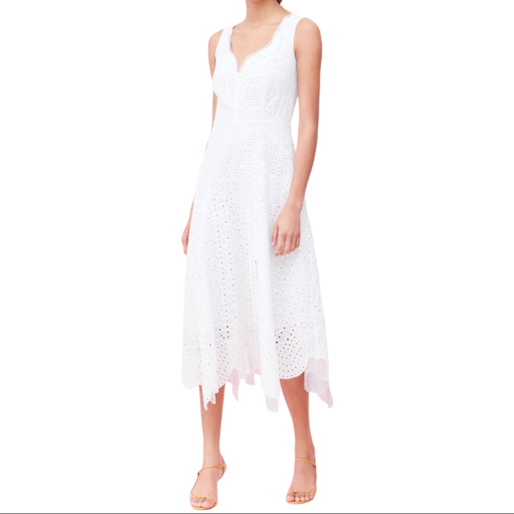 REBECCA TAYLOR Papillon Eyelet White Sleeveless Midi Dress 14 L XL